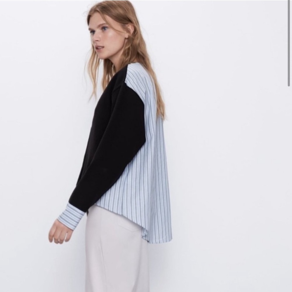 NWT ZARA Contrasting Poplin Sweater Cardigan TRF Size Various - Picture 2 of 5